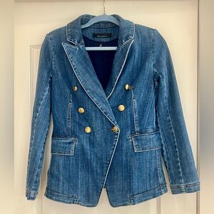 White House Black Market Blue Denim Jacket with Gold Accents NBW